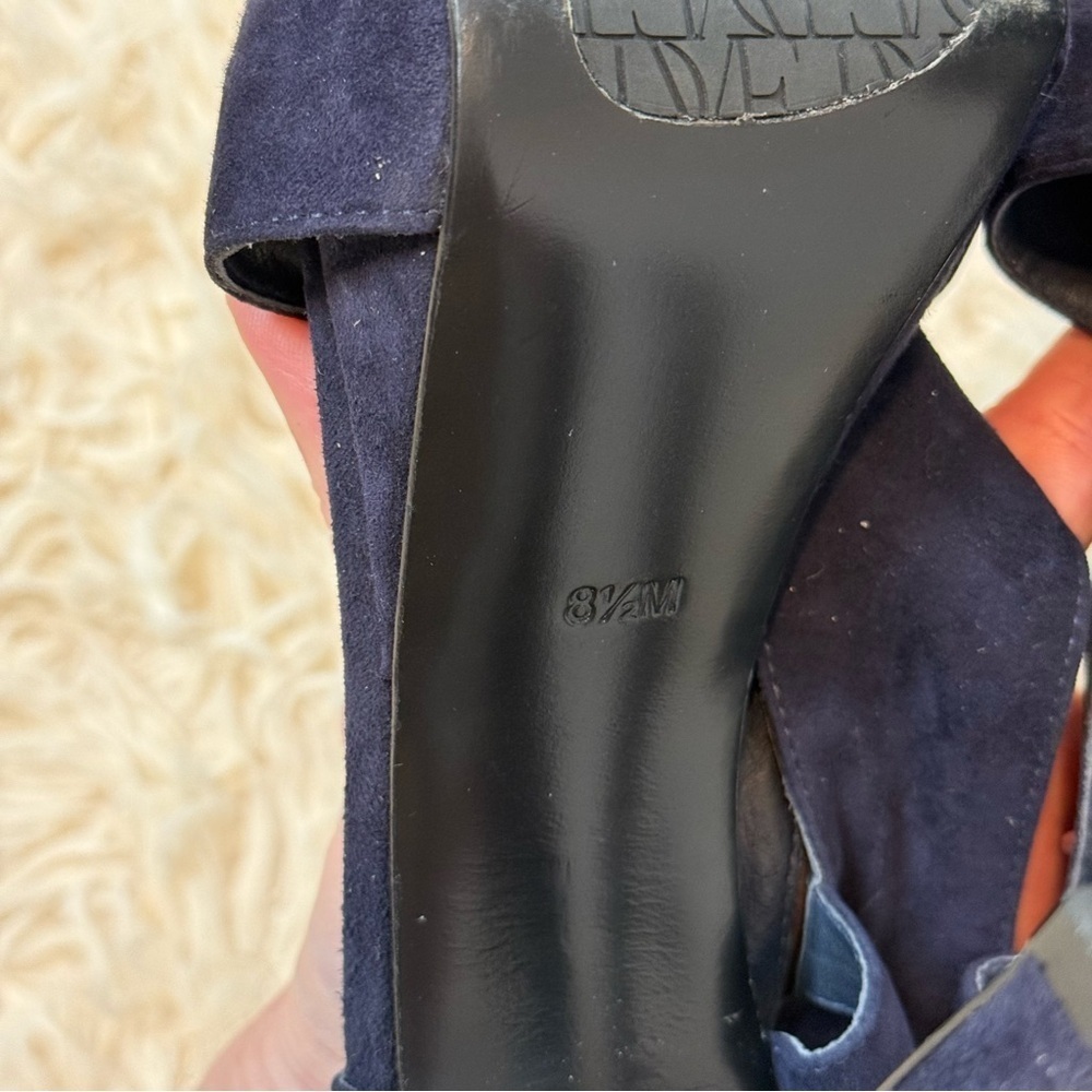 DVF Diane Von Furstenberg Zia Suede 5" Heels Platform Sandals navy blue SZ 8.5M - Picture 8 of 10